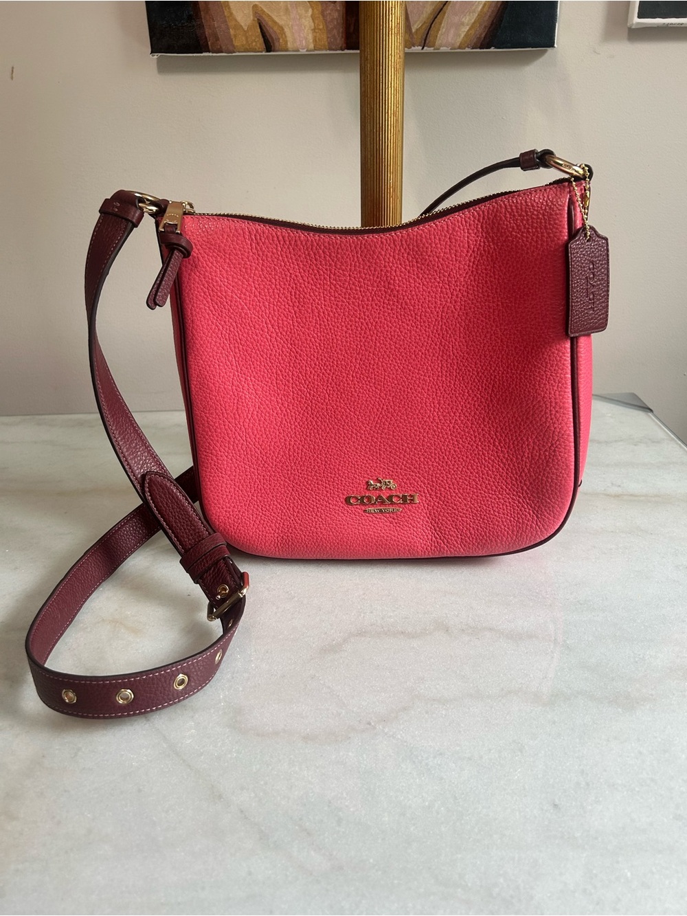Coach Coach Ellie File Bag Watermelon Pink Pebble Leather Crossbody Purse